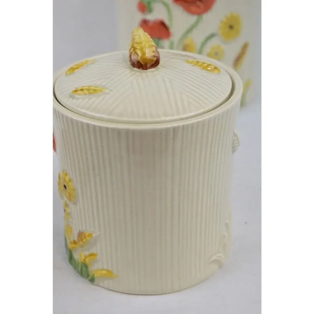 Vintage Lefton Poppy Garden Ceramic Canisters Set 2 Japan Floral Wheat Jars